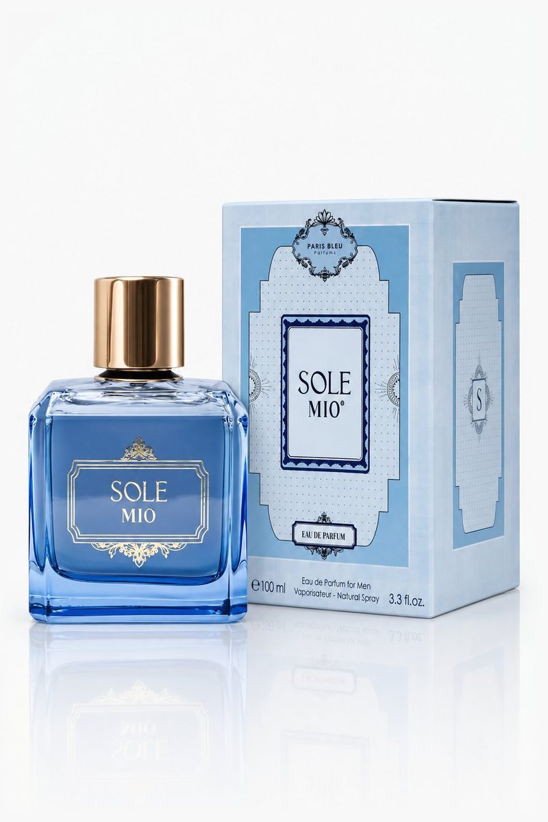 Sole Mio Eau de Parfum Homme EDP By Paris Bleu - 100ml, flacon et boîte Paris Bleu